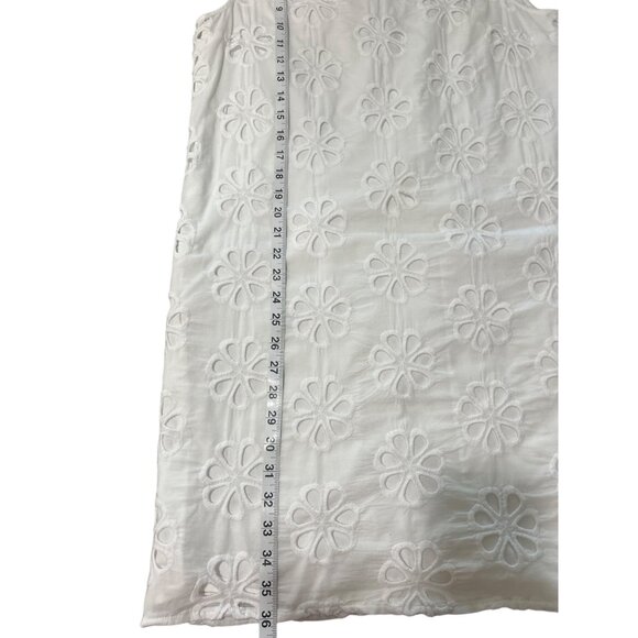WHIT TWO Anthropolgie Shift Dress White Floral Embroidered Sleeveless Cotton - Picture 6 of 7
